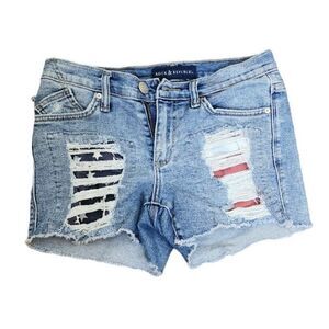 Rock and Republic Hula American Flag Distressed Denim Shorts Womens Size 2 Blue